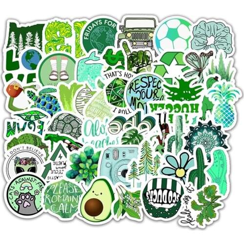 50Pcs/Set Green Leaf Sticker AvocadoSticker Homemade Waterproof Vinyl Diy Sticker Refrigerator Phone Car Sticker