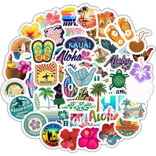 50Pcs Hawaii Beach Summer Cartoon Sticker Laptop Skateboard Luggage Stickers