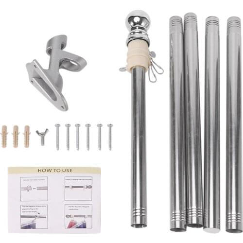 6ft Hanging Outdoor Garden With Bracket Multifunction Stable Flag Pole Kit Durable Detachable School Rotatable Stainless Steel