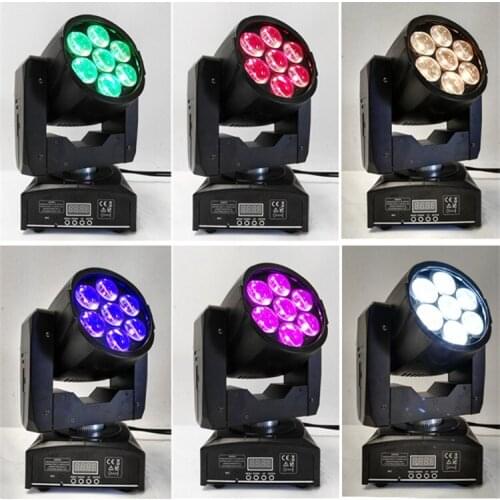 6pcs LED Moving Head Zoom Light 16 DMX Channel 7*12W RGBW 4IN1 Color Mixing DMX 7x12w Beam Light Moving Head Light Professional