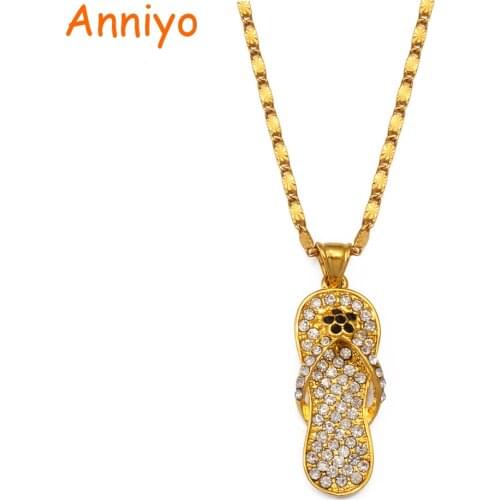 Anniyo Guam Hawaiian Flower Shoe Pendant Necklaces for Women Girls Rhinestone Fashionable Beach Party Accessories #080102