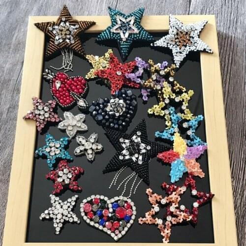 Star-tessel rhinestone beaded patches perle pour coudre vetement applique sew on patches for clothes bordados para costura