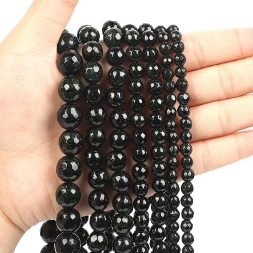 Natural Stone Beads Cut Surface Green Sand Stone Loose Beads for Jewelry Making Needlework DIY Bracelet Strand 4-12 MM