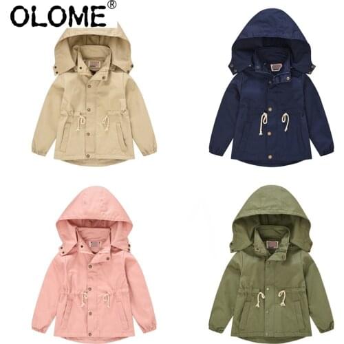 Hooded Children Windbreaker Girls Trench Coat Autumn Kids Jackets OLOME Khaki Teenager Overcoat Army Green Baby Boys Outwear