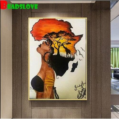 DIY Diamond Painting Picture of Rhinestones diamond embroidery Africa map and African woman Home Decoration G52