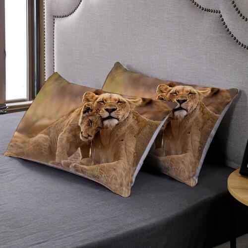 Home Bedroom Decor Custom 3D Print Jungle Wild Animals Pillowcase Lion Elephant Pillow Covers Comfortable Pillow Cover 2pcs