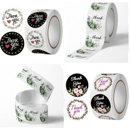 100-500pcs Labels 1inch Plant Flowers Thank You Stickers for Wedding Pretty Gift Cards Baking Envelope Sealing Label Stickers