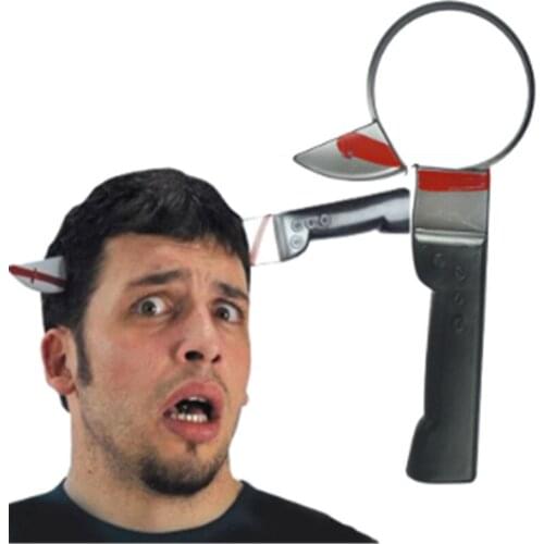 Horror Fake Weapon Ax Saw Knife Plastic Fake Knife With Blood Through Head Tricky Toys Halloween Headband Props Party Supplies