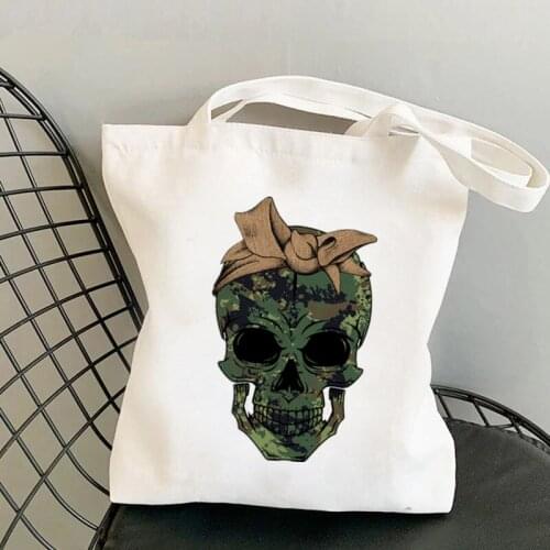 Shopper Camouflage Bandana Sugar Skull Printed Tote Bag women Harajuku shopper handbag girl Shoulder shopping Lady Canvas Bag