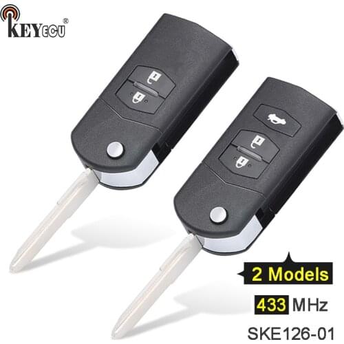 KEYECU 433MHz 4D63 P/N: for Mitsubishi SKE126-01 Upgraded Flip 2 3 Button Remote Key Fob for Mazda 2 DE series 1 2 3 Seden 6 CX