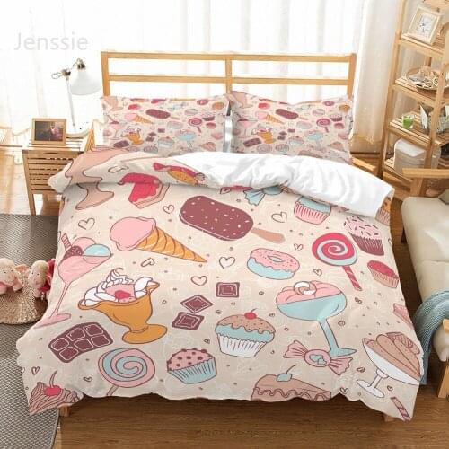 Girls Boys Home Duvet Cover Set Icecream Chocolate Doughnuts Candy Blush Pink Bedding Set Single Double Food Bed Linen Set