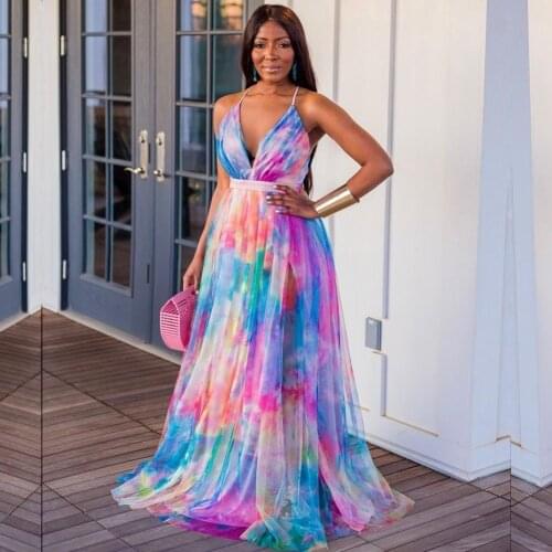 Summer Women African Dresses For Women Dashiki Long Maxi Dress 2021 Spaghetti Strap Split Dress African Wear Fashion Clothing