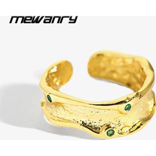 Mewanry 925 Sterling Silver Green Zircon Bump Surface Wedding Rings Fashion Vintage Simple Design Party Jewelry Birthday Gifts