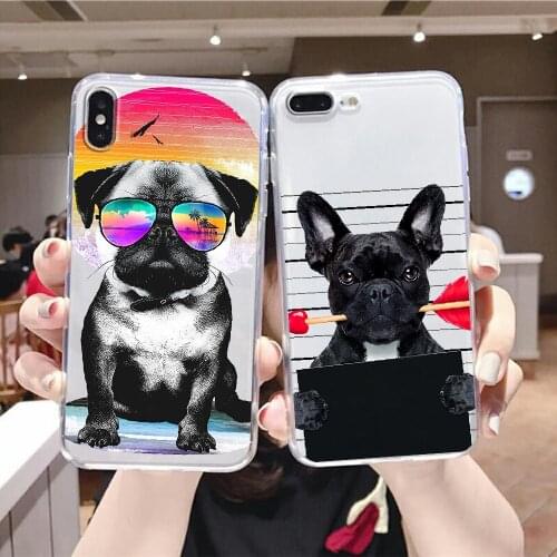 Pug Bulldog Cute Cartoon Painted Phone Case For Huawei P Mate P10 P20 P30 P40 10 20 Smart Z Pro Lite 2019 transparent silicone