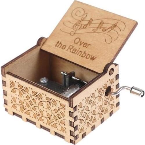 Mini Music Box Carved Wood Musical Gifts Christmas Music Box 18 Note Hand Crank Musical Box for Children Play Over The Rainbow