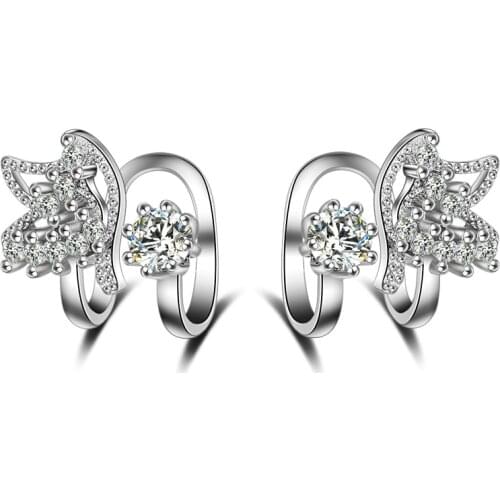 Trendy Butterfly Cubic Zirconia 925 Sterling Silver Clip Earrings No Ear Hole Women Convenience Earring Fashion Jewelry Ear Clip