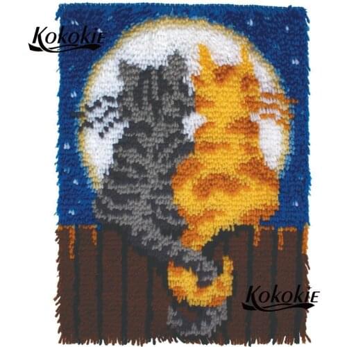 Handmade tapijt latch hook kits rug handwerken knooppakket cartoon cats decor needle for carpet embroidery latch hook kussen