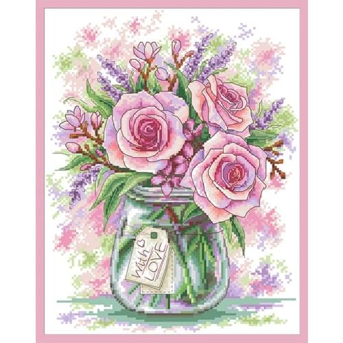 Rose with Love Counted Cross Stitch Kits Printed Canvas 11CT 14CT DIY Crafts For Needlework Sets Embroidery Home Decor Paintings