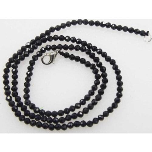 Wholesale black spinel faceted 3mm round chocker necklace 16inch FPPJ nature beads