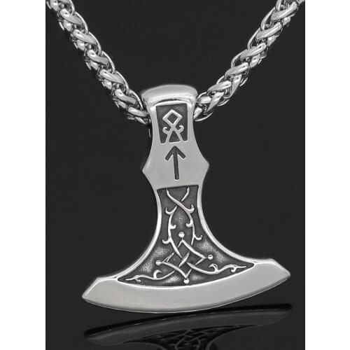 Nordic stainless steel axe rune amulet talisman pendant necklace