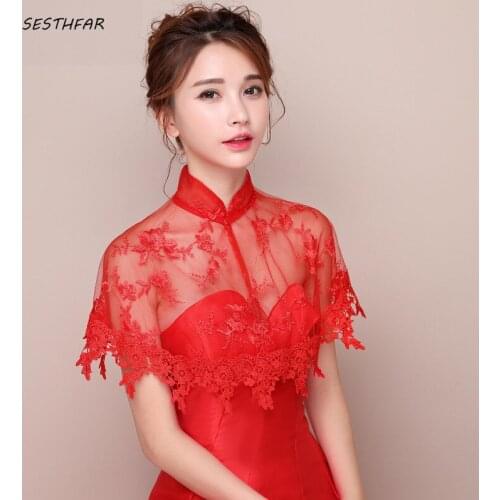Bride Shawl Thin Section Veil Wedding Dress Toast Clothing Red Veil High Collar Bride Accessories PJ072