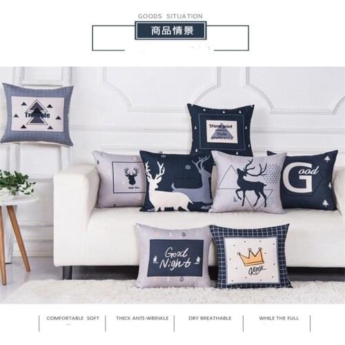Bule Gray Deer Waist Pillow Cushion Cover Office Sofa Car Flannel Geometric Throw Pillowcase Nordic Style Home Decoration