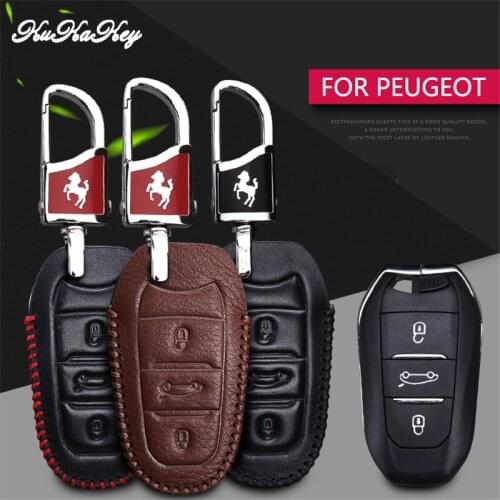 Smart Real Leather Car Key Case Cover For Peugeot 106 206 306 2008 3008 5008 107 207 307 407 607 208 308 SW 408 508 Key Chain