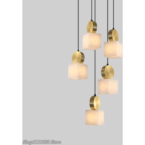 Modern pendant light creative new Chinese staircase pendant lamp restaurant designer bedroom bedside personality marble HangLamp