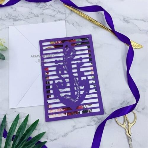 Special Purple Laser Cut Pocket Wedding Invitation Suite, Quinceanera Invites, DIY Beach Wedding Invitation