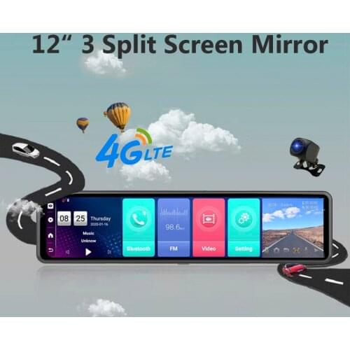 OLPAY 4G ADAS 12 inch Car DVR Camera Android 8.1 3 Screens Rear View Mirror FHD 1080P WiFi GPS Dash Cam Registrar Video Recorder