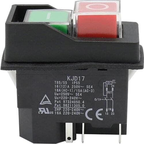 Waterproof Electronetic Push Button Switch 5 Pins KJD17 220-240V Coil netic Starter Power Tool Safety Switches