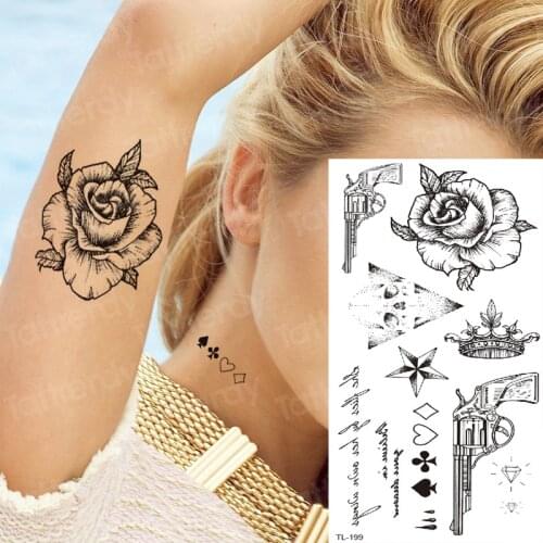 Temporary tattoo sticker black sketch flower tattoo pattern sketches tattoo designs geometric triangle tattoo fake waterproof