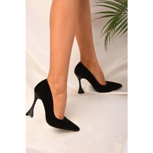 Shoeberry Women Black Suede Classic High-Heeled Shoes