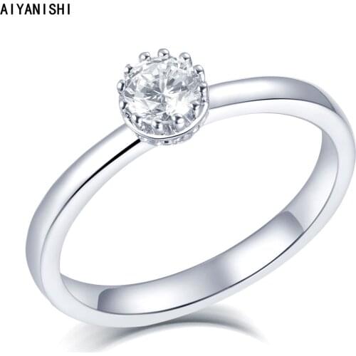 AIYANISHI 925 Silver Rings For Women Round Created Sapphire Bridal Rings Wedding Engagement Ring Fashion Jewelry Drop Shipping