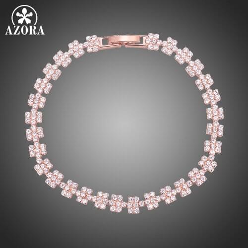 AZORA Bracelet Clear Cubic Zirconia Flowers Rose Gold Color Wrist Chain for Women Fashion Jewelry Bracelets Hot Sale 2019 TS0201