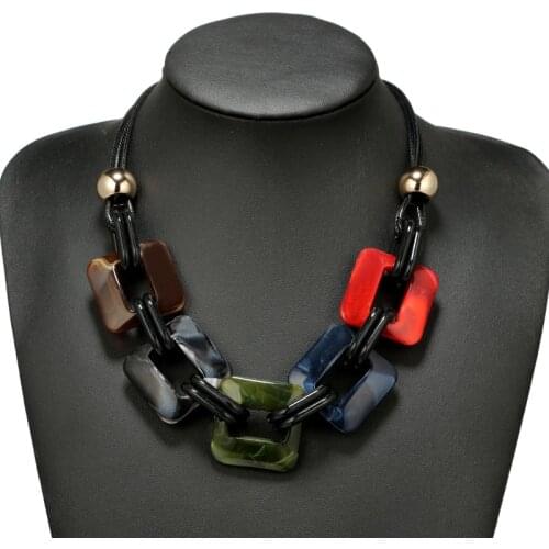 HOT New Design Luxury Plastic Acrylic Square Round Short Choker Necklace for Women Leather Cord Statement Necklace
