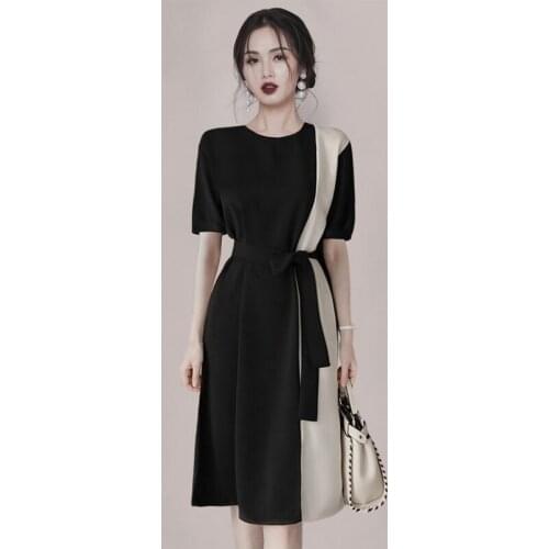 KoukiMa 2021 Summer New Office Dress Women Temperament Goddess Dresses Spicing Color O-Neck Short Sleeve Dress Plus Size 3XL Muj