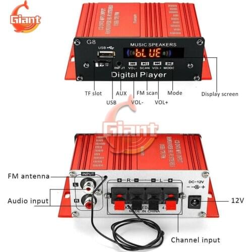 12V AV Amp Speaker with Remote Control 200W Bluetooth 2.0 Channel Audio Power USB Auto HiFi Amplifier for Car Home