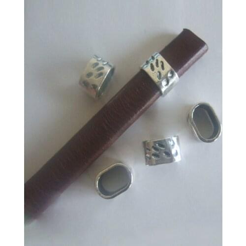 20pcs Antique Silver Color Licorice Hammered Dots Slider Spacer Beads For 10x6mm Leather Bracelet Jewelry Findings