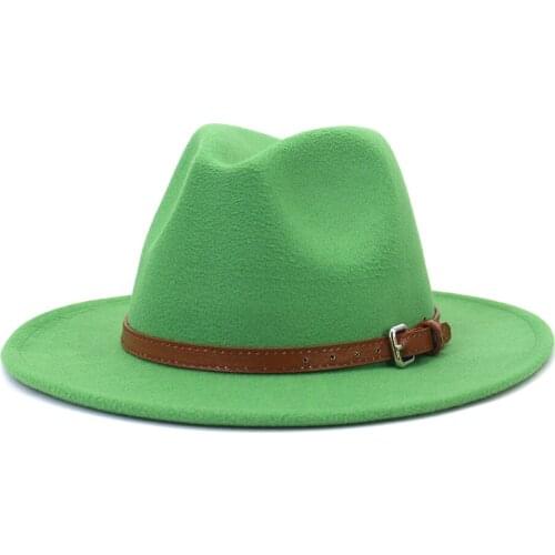 2021 Solid White Black Red Wide Brim Woolen Felt Fedora Hat for Women Men Vintage Hats with Leather Belt Hat and Caps