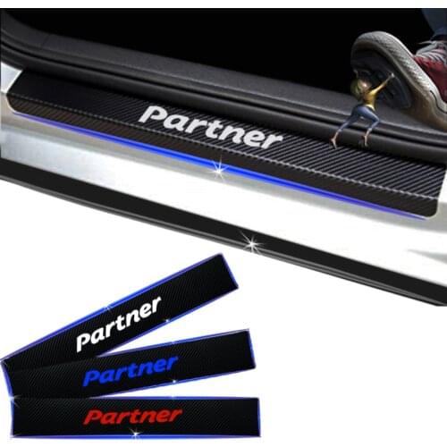 For Peugeot Partner Carbon Fiber Vinyl Sticker Car Door Sill Protector Door Step Plate Protector Interior Car Accessories 4Pcs