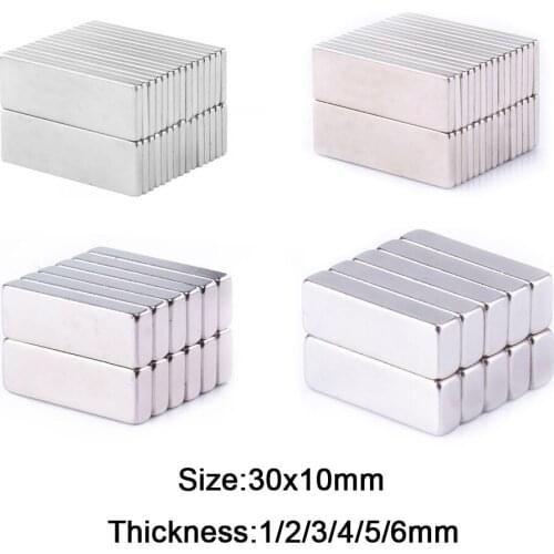 5pcs Rectangle Magnets 30x10mm Thick 1/2/3/4/5/6mm Neodymium Block Rare Earth Strong Craft Magnet N35