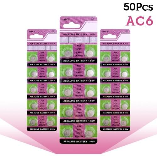 50pcs AG6 Alkaline Batteries SR290SW SR920SW V371 D371 LR920SW LR921 SG6 SR69 SB-AN 280-31 Button Coin Cell Battery
