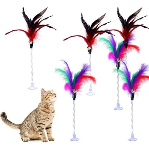 6pcs Cat Toys Spring Sucker Fake Feather Pet Interactive Toy Cat Teaser With Bell Pet Supplies