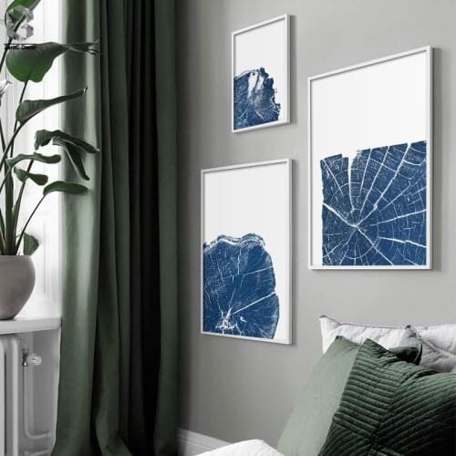 Abstract Dark Blue Annual-Rings Canvas Painting Poster and Print Unique Nordic Decor Wall Art Pictures for Living Room Bedroom