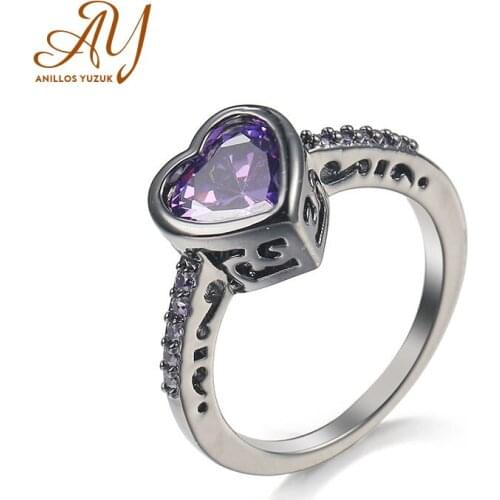 Anillos Yuzuk Top Quality 925 Sterling Silver Finger Ring Purple Heart CZ Crystal Propose Wedding Anniversary Women Gift Jewelry