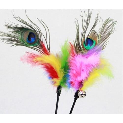 Free shipping Hot Playing Peacock Feathers New Fashion Pet ToysCa Toys Cute Feather cat stick cat fishing pole 30pcs/lot
