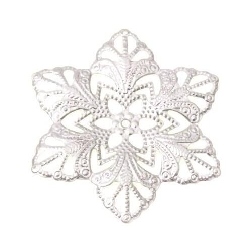 Free shipping Retail 5Pcs Filigree Flower Wraps Connectors Silver Tone Hollow Gift Decoration DIY 5.7cm x 5cm F0447