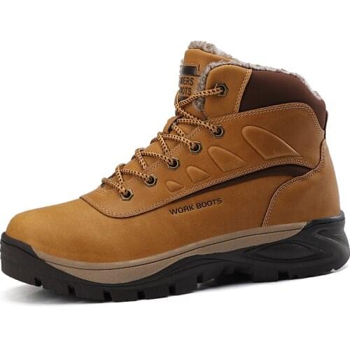 Leather Ankle Bootie Men Fashion Walking Shoes Plush Winter Boots Male Velvet Cotton Shoes Waterproof Warm Sneakers for Snow Day