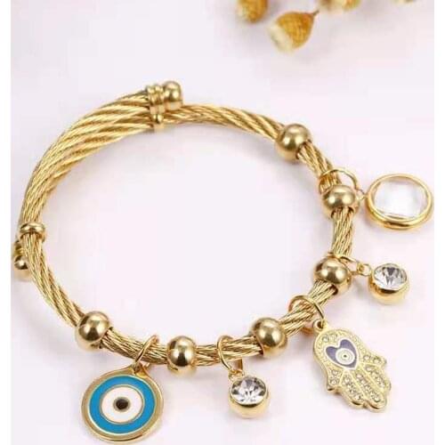 Stainless Steel Hand Of Fatima Bracelets For Women Demon Eye Fashion Jewelry Accessories Bracelets On Hand Free Shipping